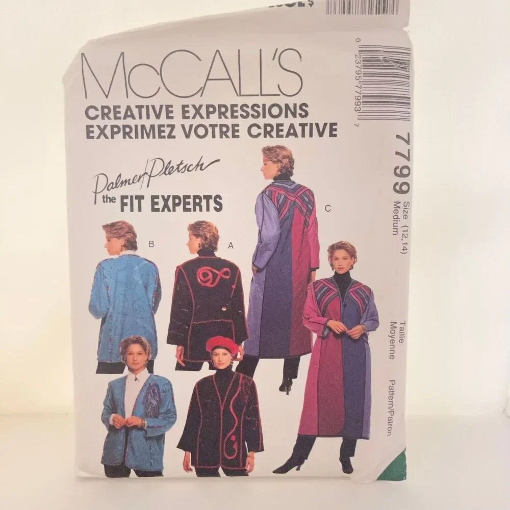 #7799 McCalls Misses Lined and Unlined Jacket or Coat Sewing Pattern Size 12-14